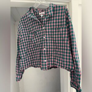 Madewell oversized button up size XL PINK AND TEAL